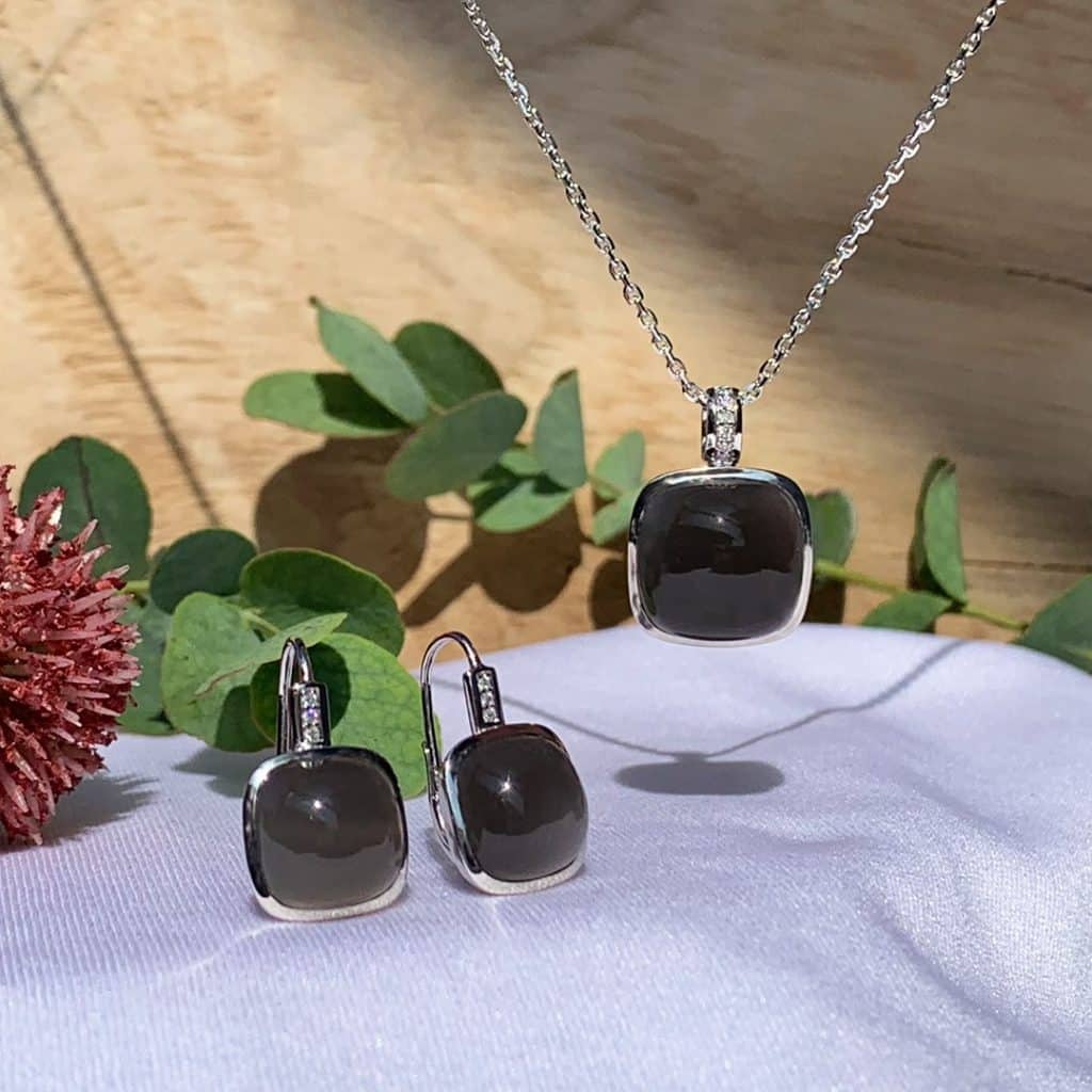 Mondstein- und 0,03ct. Brillant-Anhänger 585 Weißgold 11886, Goldanhänger, Weißgoldanhänger, Mondsteine, Diamantanhänger