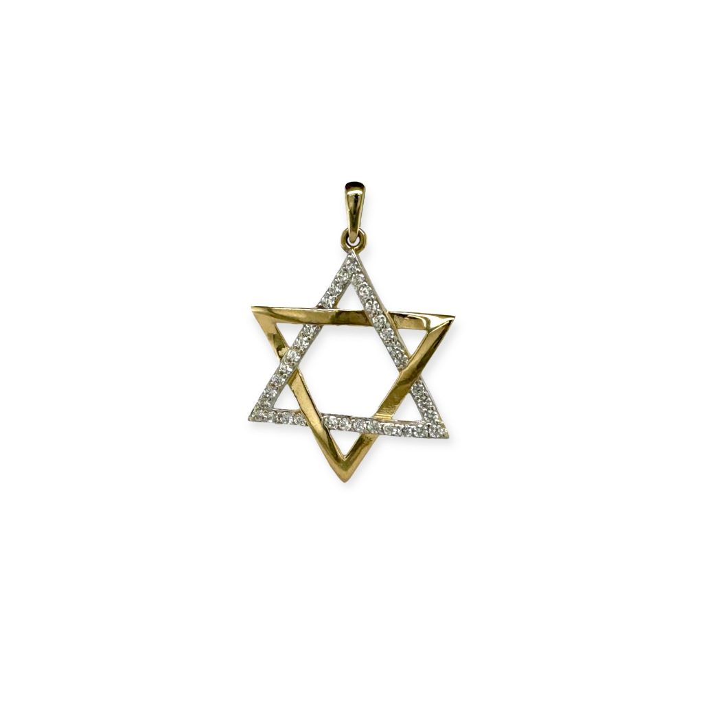 Davidstern aus Gold, Magen David, Goldanhänger 585 Gold mit Zirkonia Steinen Gold- und Weißgold Produktfoto
