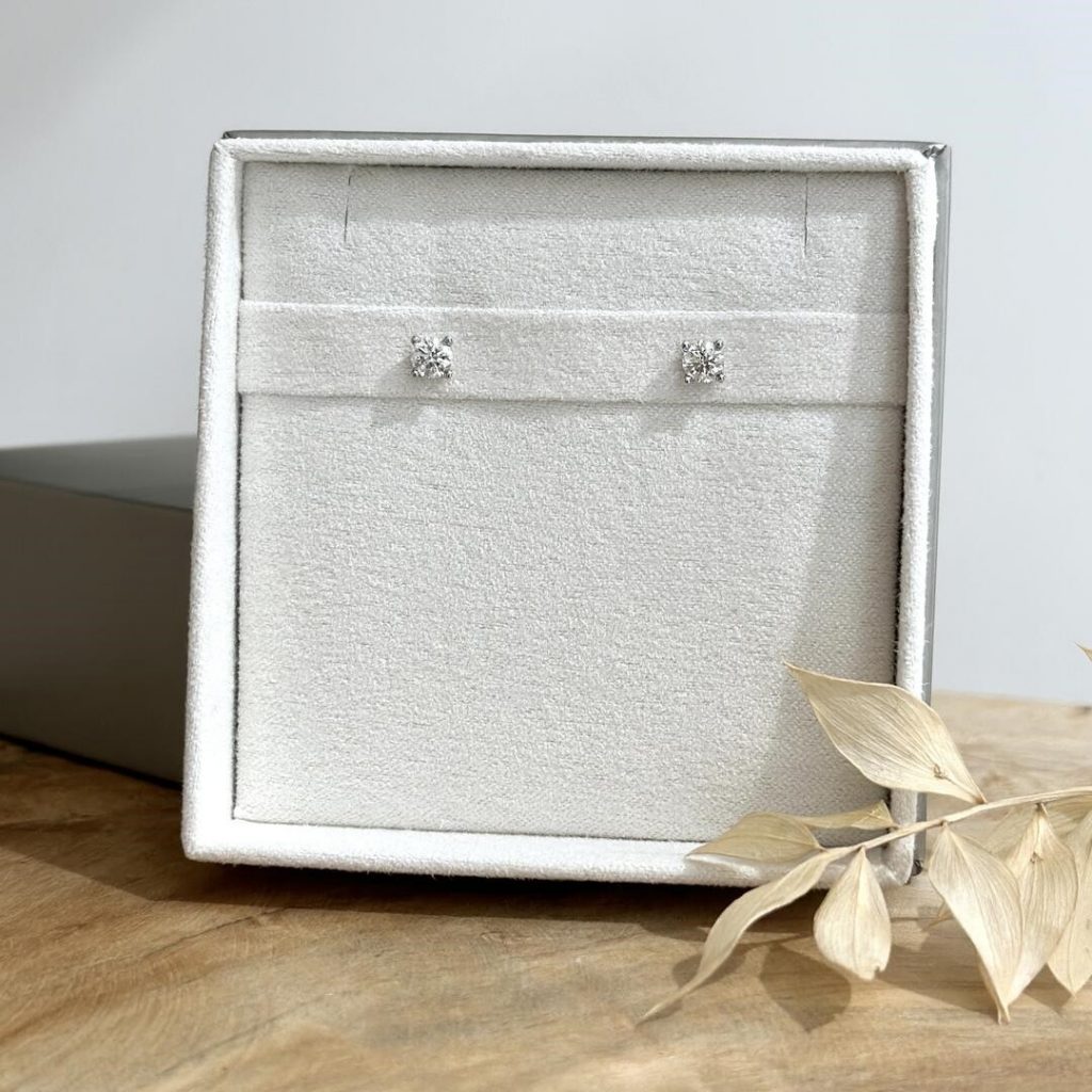 Ohrschmuck für Damen, Weißgoldohrringe mit Brillanten, Brillantohrstecker, Diamantohrringe, 4 Krappenfassung Solitaire-Ohrringe