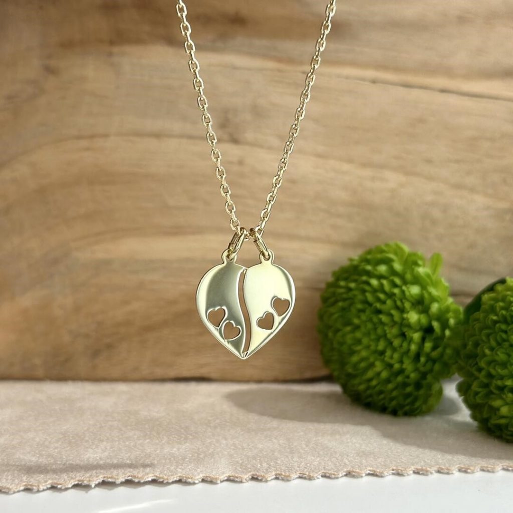 Taufanhänger Taufkette Taufschmuck Herzanhänger zum Teilen Geschenke zur Geburt für Mama und Baby Goldanhänger 585 Gelbgold Partneranhänger Herzform 12878