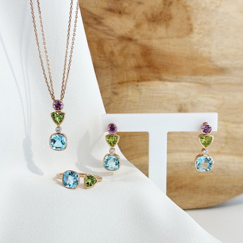 750 Roségold Ohrgehänge Edelsteine 16430-A